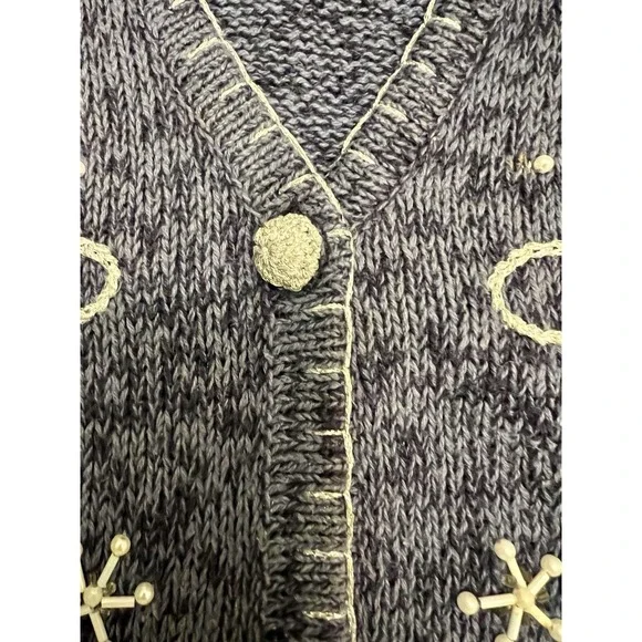 Vintage Christmas Cardigan‎ Blue Sweater Vest Ornaments Balls - Picture 3 of 7